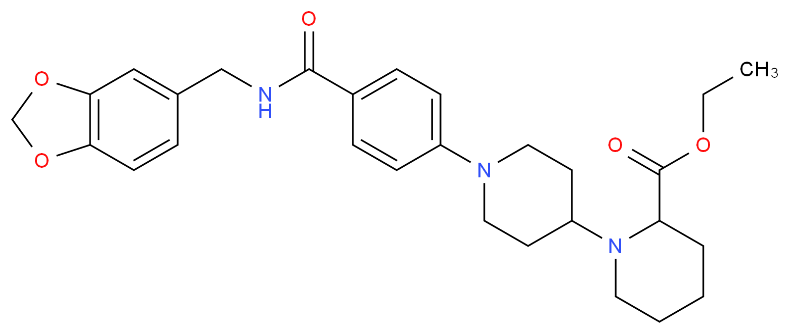ethyl 1'-(4-{[(1,3-benzodioxol-5-ylmethyl)amino]carbonyl}phenyl)-1,4'-bipiperidine-2-carboxylate_Molecular_structure_CAS_)
