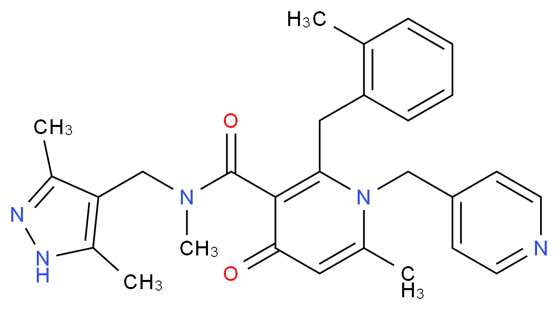 N-[(3,5-dimethyl-1H-pyrazol-4-yl)methyl]-N,6-dimethyl-2-(2-methylbenzyl)-4-oxo-1-(4-pyridinylmethyl)-1,4-dihydro-3-pyridinecarboxamide_Molecular_structure_CAS_)