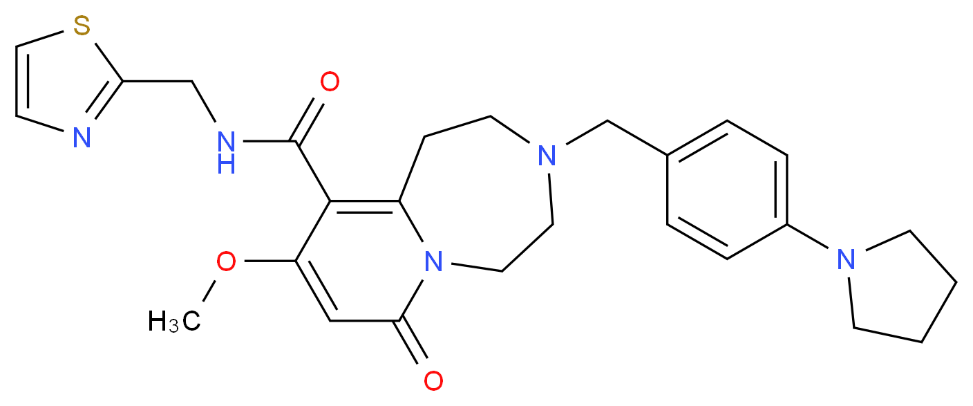 9-methoxy-7-oxo-3-[4-(1-pyrrolidinyl)benzyl]-N-(1,3-thiazol-2-ylmethyl)-1,2,3,4,5,7-hexahydropyrido[1,2-d][1,4]diazepine-10-carboxamide_Molecular_structure_CAS_)