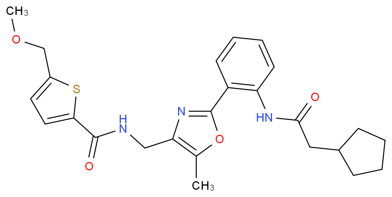 N-[(2-{2-[(cyclopentylacetyl)amino]phenyl}-5-methyl-1,3-oxazol-4-yl)methyl]-5-(methoxymethyl)-2-thiophenecarboxamide_Molecular_structure_CAS_)