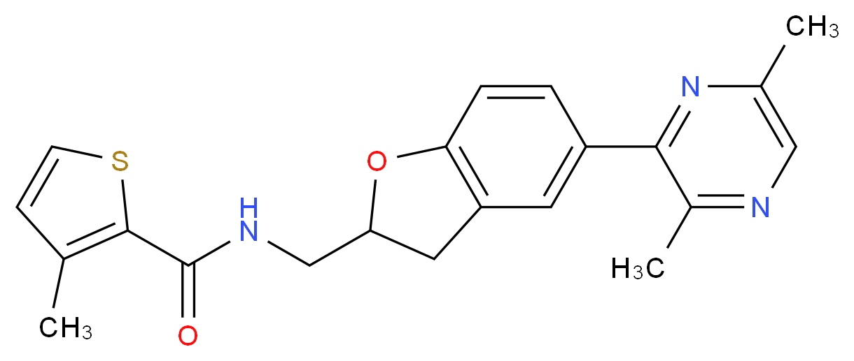 N-{[5-(3,6-dimethyl-2-pyrazinyl)-2,3-dihydro-1-benzofuran-2-yl]methyl}-3-methyl-2-thiophenecarboxamide_Molecular_structure_CAS_)