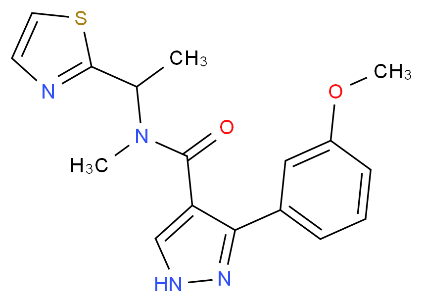 3-(3-methoxyphenyl)-N-methyl-N-[1-(1,3-thiazol-2-yl)ethyl]-1H-pyrazole-4-carboxamide_Molecular_structure_CAS_)