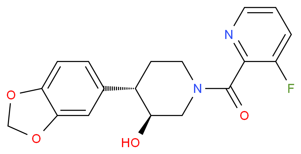 (3S*,4S*)-4-(1,3-benzodioxol-5-yl)-1-[(3-fluoropyridin-2-yl)carbonyl]piperidin-3-ol_Molecular_structure_CAS_)
