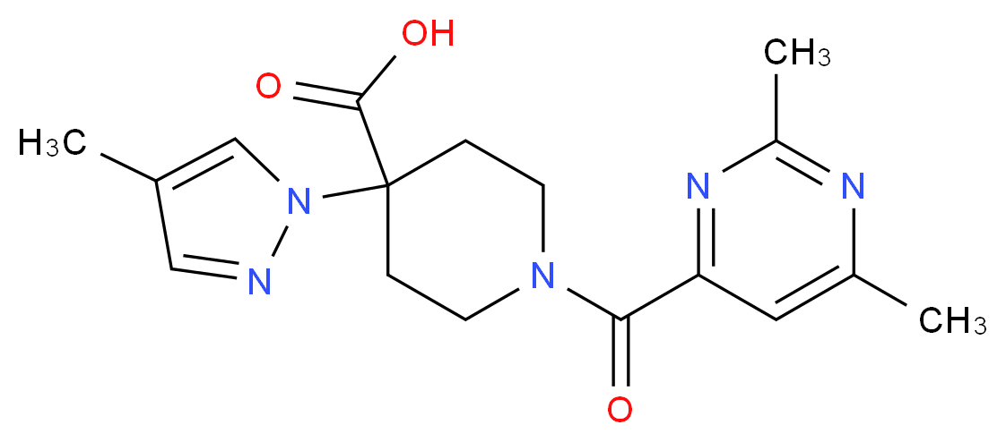 1-[(2,6-dimethylpyrimidin-4-yl)carbonyl]-4-(4-methyl-1H-pyrazol-1-yl)piperidine-4-carboxylic acid_Molecular_structure_CAS_)