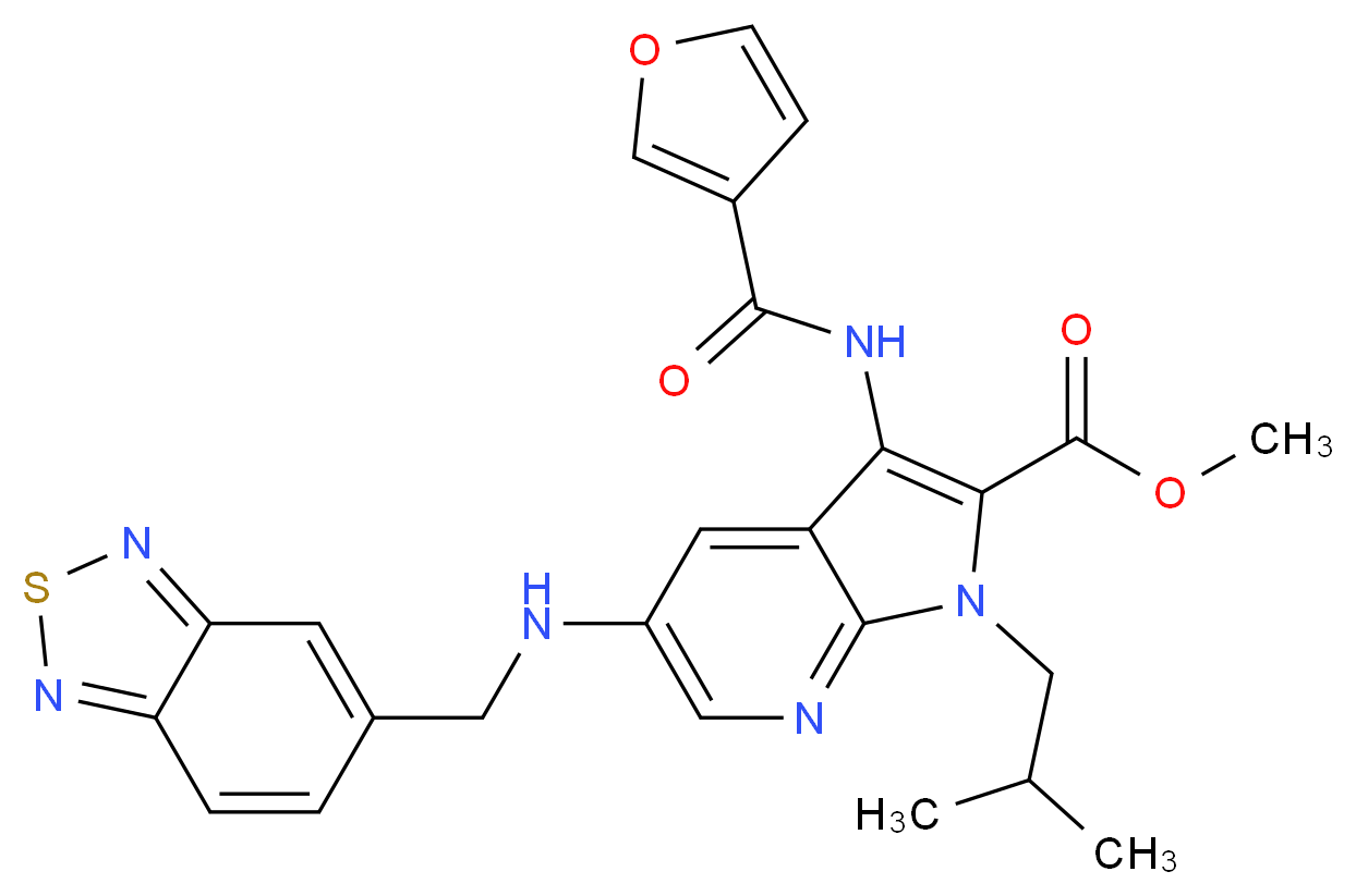 methyl 5-[(2,1,3-benzothiadiazol-5-ylmethyl)amino]-3-(3-furoylamino)-1-isobutyl-1H-pyrrolo[2,3-b]pyridine-2-carboxylate_Molecular_structure_CAS_)