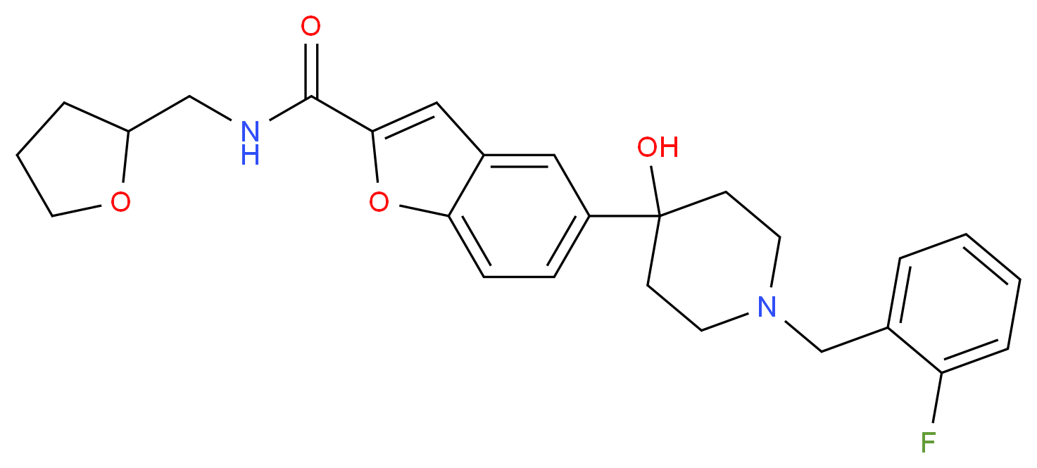 5-[1-(2-fluorobenzyl)-4-hydroxy-4-piperidinyl]-N-(tetrahydro-2-furanylmethyl)-1-benzofuran-2-carboxamide_Molecular_structure_CAS_)
