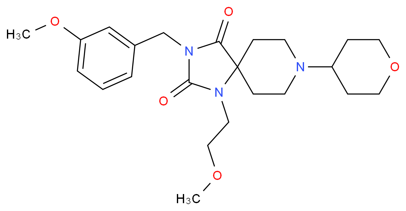 3-(3-methoxybenzyl)-1-(2-methoxyethyl)-8-(tetrahydro-2H-pyran-4-yl)-1,3,8-triazaspiro[4.5]decane-2,4-dione_Molecular_structure_CAS_)