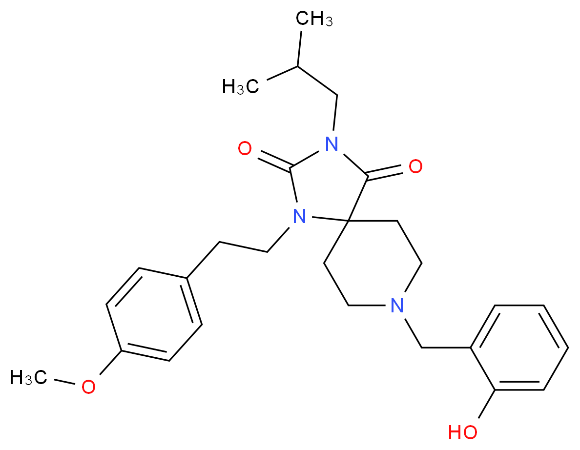 8-(2-hydroxybenzyl)-3-isobutyl-1-[2-(4-methoxyphenyl)ethyl]-1,3,8-triazaspiro[4.5]decane-2,4-dione_Molecular_structure_CAS_)