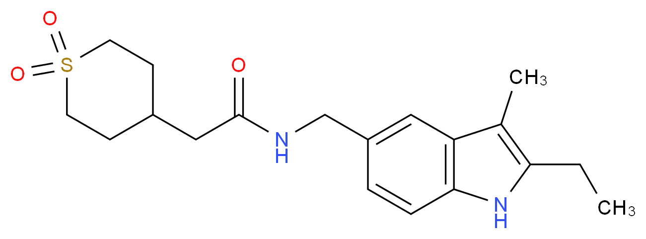 2-(1,1-dioxidotetrahydro-2H-thiopyran-4-yl)-N-[(2-ethyl-3-methyl-1H-indol-5-yl)methyl]acetamide_Molecular_structure_CAS_)