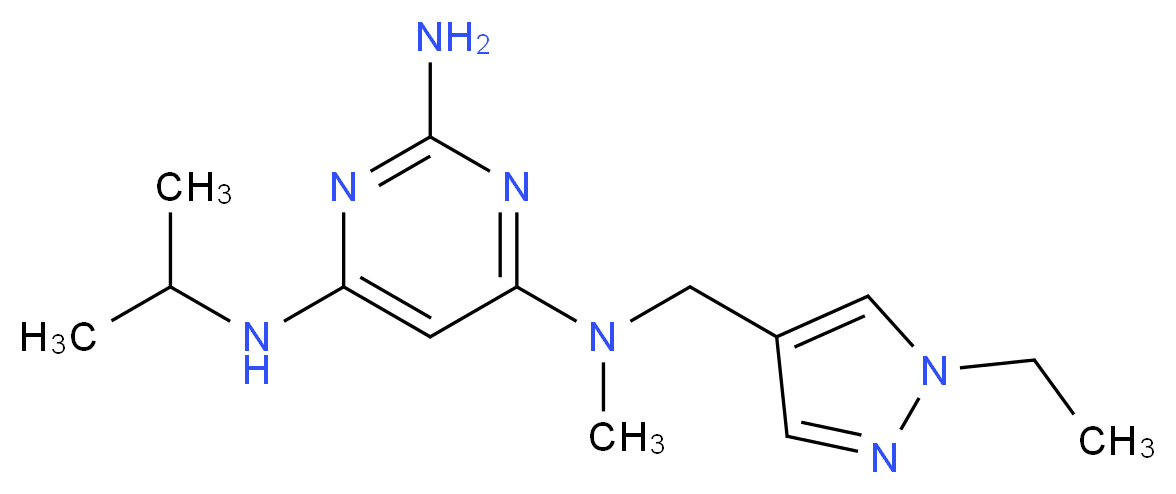 N~4~-[(1-ethyl-1H-pyrazol-4-yl)methyl]-N~6~-isopropyl-N~4~-methylpyrimidine-2,4,6-triamine_Molecular_structure_CAS_)