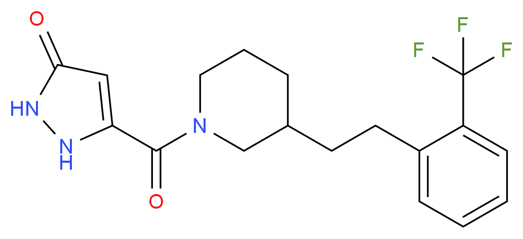 5-[(3-{2-[2-(trifluoromethyl)phenyl]ethyl}-1-piperidinyl)carbonyl]-1,2-dihydro-3H-pyrazol-3-one_Molecular_structure_CAS_)