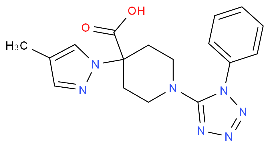 4-(4-methyl-1H-pyrazol-1-yl)-1-(1-phenyl-1H-tetrazol-5-yl)piperidine-4-carboxylic acid_Molecular_structure_CAS_)