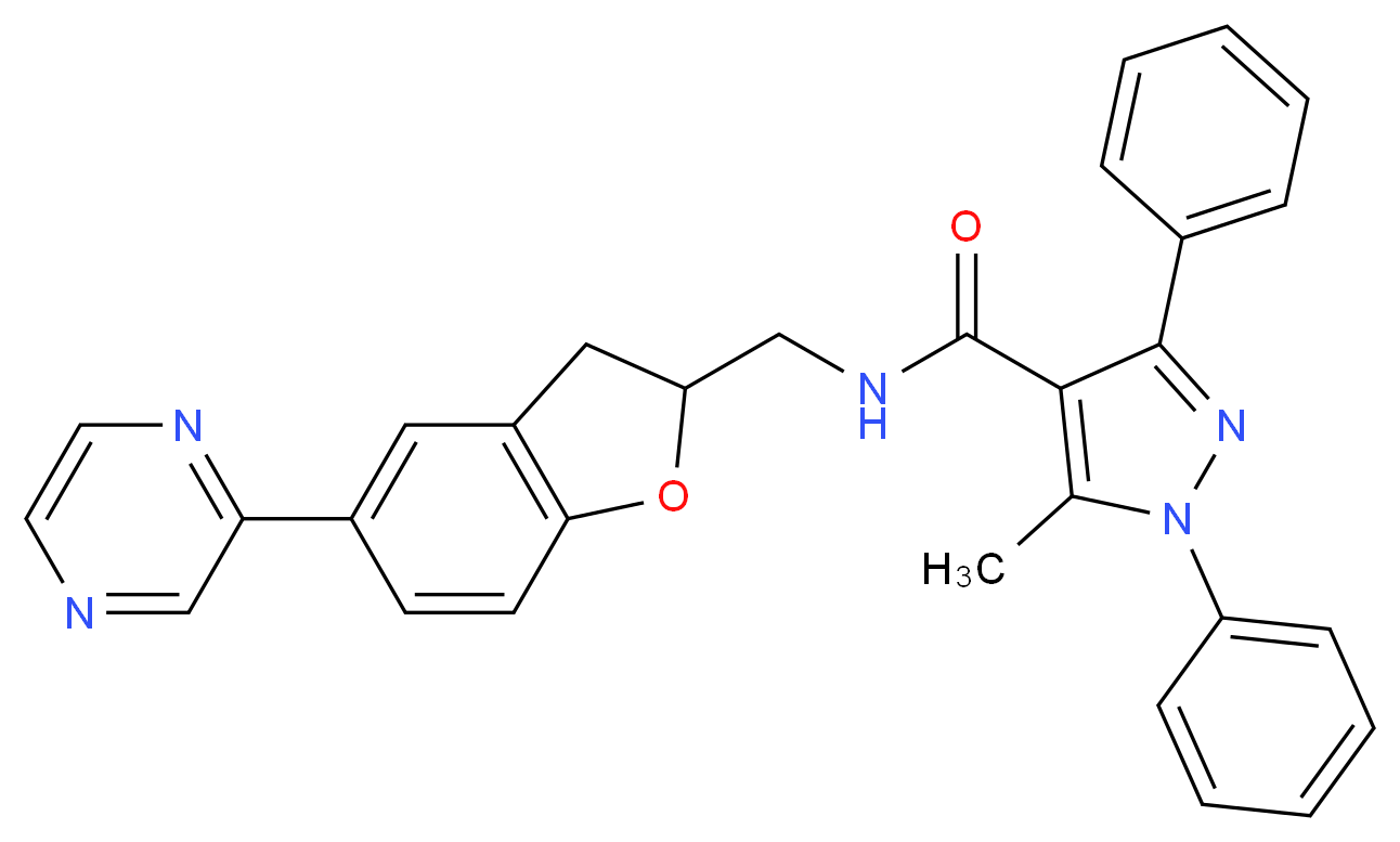 5-methyl-1,3-diphenyl-N-{[5-(2-pyrazinyl)-2,3-dihydro-1-benzofuran-2-yl]methyl}-1H-pyrazole-4-carboxamide_Molecular_structure_CAS_)