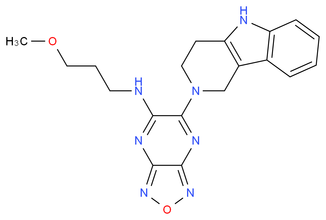 N-(3-methoxypropyl)-6-(1,3,4,5-tetrahydro-2H-pyrido[4,3-b]indol-2-yl)[1,2,5]oxadiazolo[3,4-b]pyrazin-5-amine_Molecular_structure_CAS_)