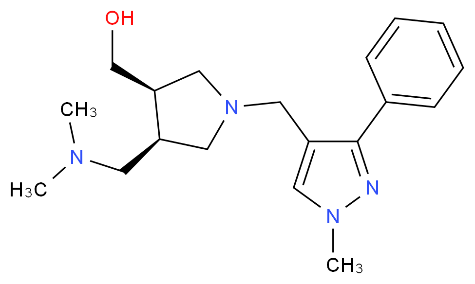 {(3R*,4R*)-4-[(dimethylamino)methyl]-1-[(1-methyl-3-phenyl-1H-pyrazol-4-yl)methyl]pyrrolidin-3-yl}methanol_Molecular_structure_CAS_)