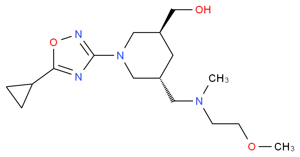 ((3S*,5R*)-1-(5-cyclopropyl-1,2,4-oxadiazol-3-yl)-5-{[(2-methoxyethyl)(methyl)amino]methyl}-3-piperidinyl)methanol_Molecular_structure_CAS_)