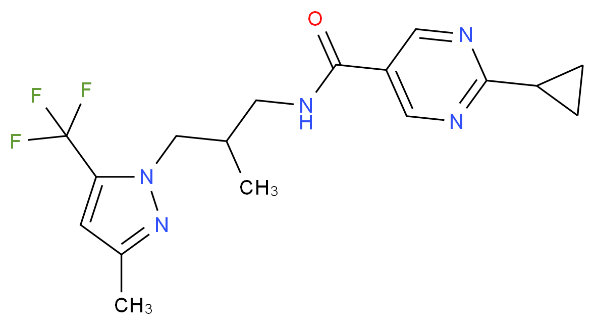 2-cyclopropyl-N-{2-methyl-3-[3-methyl-5-(trifluoromethyl)-1H-pyrazol-1-yl]propyl}pyrimidine-5-carboxamide_Molecular_structure_CAS_)