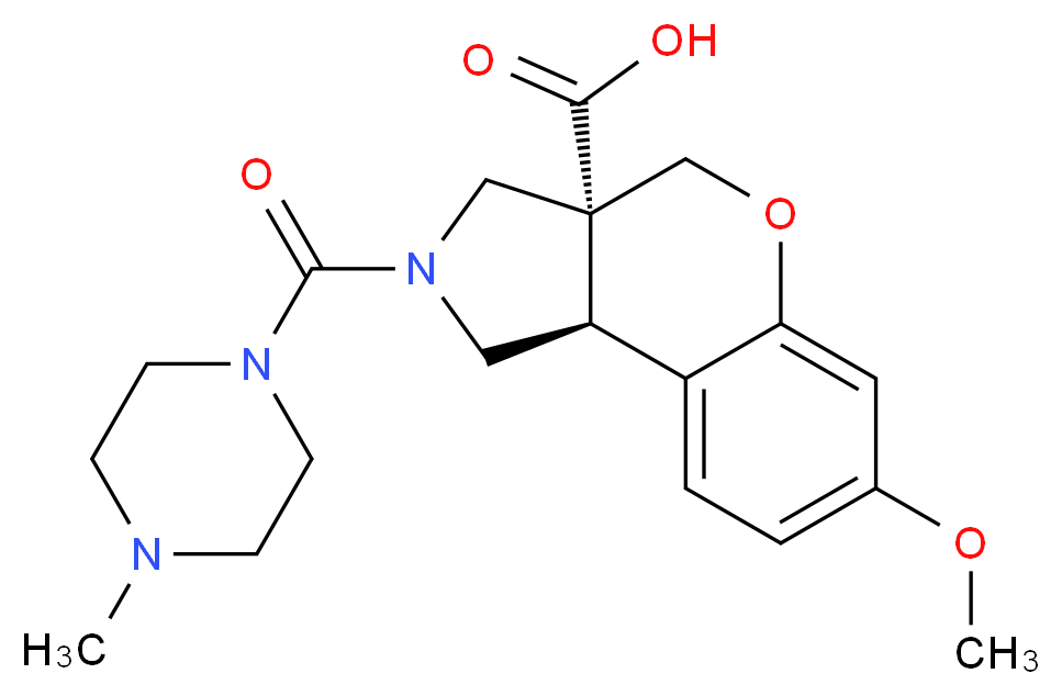 (3aR*,9bR*)-7-methoxy-2-[(4-methylpiperazin-1-yl)carbonyl]-1,2,3,9b-tetrahydrochromeno[3,4-c]pyrrole-3a(4H)-carboxylic acid_Molecular_structure_CAS_)
