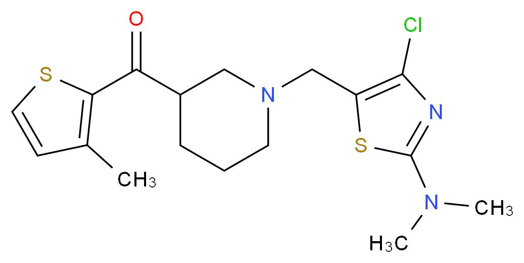 (1-{[4-chloro-2-(dimethylamino)-1,3-thiazol-5-yl]methyl}-3-piperidinyl)(3-methyl-2-thienyl)methanone_Molecular_structure_CAS_)