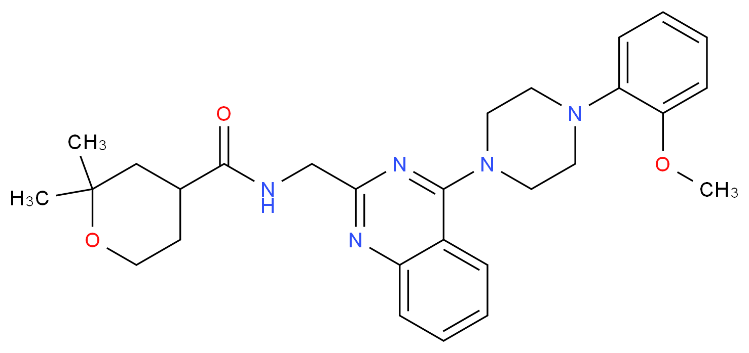 N-({4-[4-(2-methoxyphenyl)-1-piperazinyl]-2-quinazolinyl}methyl)-2,2-dimethyltetrahydro-2H-pyran-4-carboxamide_Molecular_structure_CAS_)