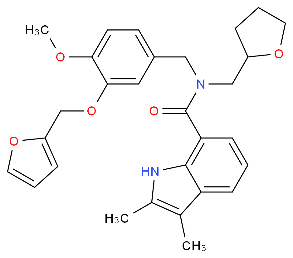 N-[3-(2-furylmethoxy)-4-methoxybenzyl]-2,3-dimethyl-N-(tetrahydro-2-furanylmethyl)-1H-indole-7-carboxamide_Molecular_structure_CAS_)