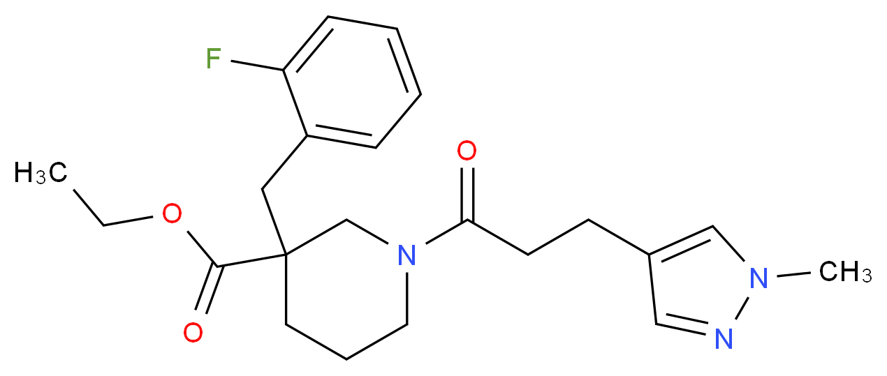ethyl 3-(2-fluorobenzyl)-1-[3-(1-methyl-1H-pyrazol-4-yl)propanoyl]-3-piperidinecarboxylate_Molecular_structure_CAS_)
