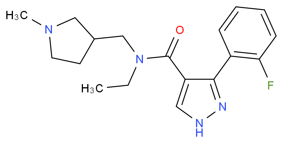 N-ethyl-3-(2-fluorophenyl)-N-[(1-methylpyrrolidin-3-yl)methyl]-1H-pyrazole-4-carboxamide_Molecular_structure_CAS_)