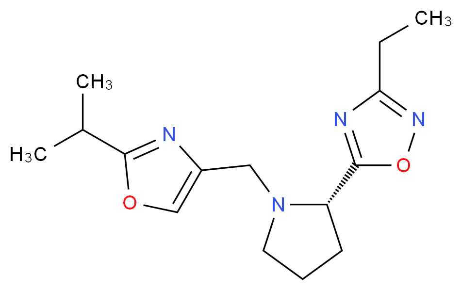 3-ethyl-5-{(2S)-1-[(2-isopropyl-1,3-oxazol-4-yl)methyl]pyrrolidin-2-yl}-1,2,4-oxadiazole_Molecular_structure_CAS_)