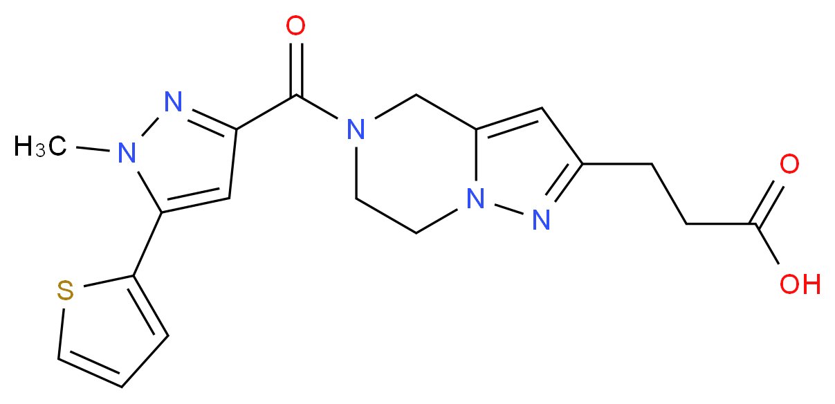 3-(5-{[1-methyl-5-(2-thienyl)-1H-pyrazol-3-yl]carbonyl}-4,5,6,7-tetrahydropyrazolo[1,5-a]pyrazin-2-yl)propanoic acid_Molecular_structure_CAS_)