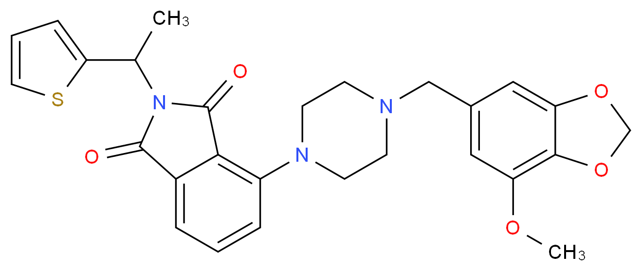 4-{4-[(7-methoxy-1,3-benzodioxol-5-yl)methyl]-1-piperazinyl}-2-[1-(2-thienyl)ethyl]-1H-isoindole-1,3(2H)-dione_Molecular_structure_CAS_)