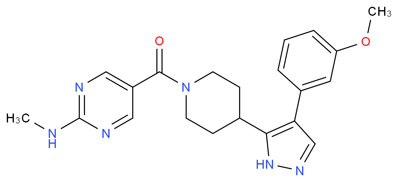 5-({4-[4-(3-methoxyphenyl)-1H-pyrazol-5-yl]piperidin-1-yl}carbonyl)-N-methylpyrimidin-2-amine_Molecular_structure_CAS_)