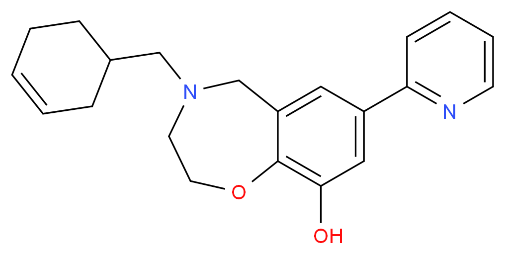 4-(3-cyclohexen-1-ylmethyl)-7-(2-pyridinyl)-2,3,4,5-tetrahydro-1,4-benzoxazepin-9-ol_Molecular_structure_CAS_)