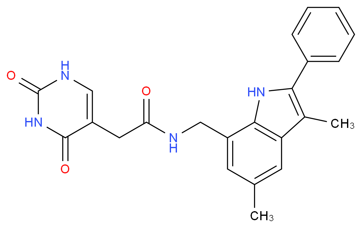 N-[(3,5-dimethyl-2-phenyl-1H-indol-7-yl)methyl]-2-(2,4-dioxo-1,2,3,4-tetrahydropyrimidin-5-yl)acetamide_Molecular_structure_CAS_)