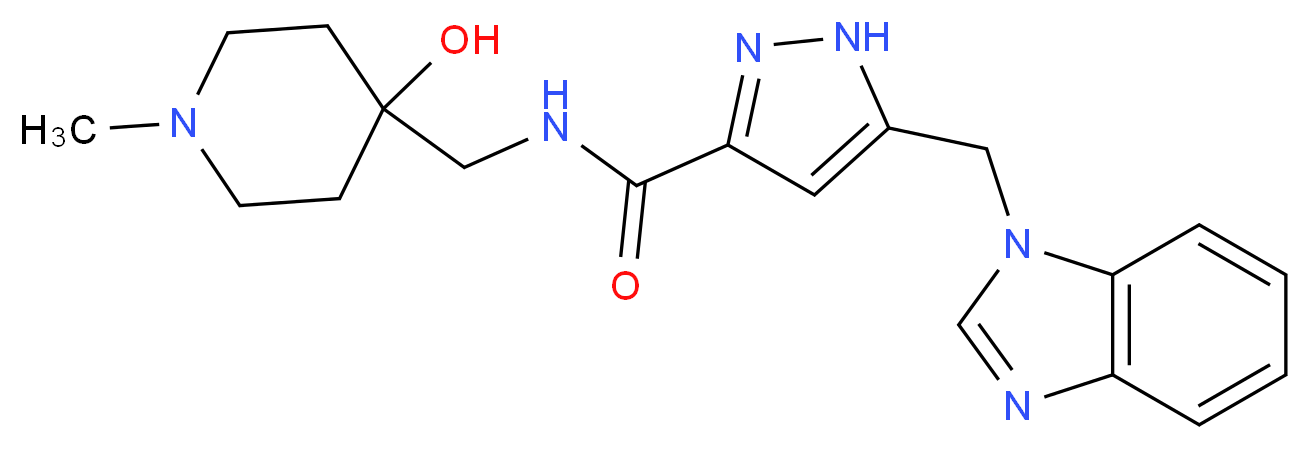 5-(1H-benzimidazol-1-ylmethyl)-N-[(4-hydroxy-1-methylpiperidin-4-yl)methyl]-1H-pyrazole-3-carboxamide_Molecular_structure_CAS_)