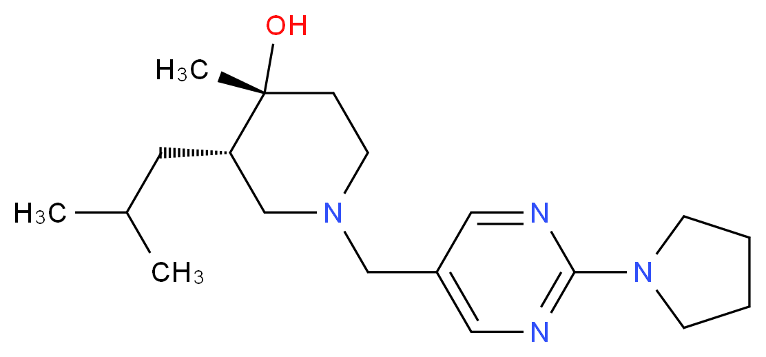 (3S*,4R*)-3-isobutyl-4-methyl-1-[(2-pyrrolidin-1-ylpyrimidin-5-yl)methyl]piperidin-4-ol_Molecular_structure_CAS_)