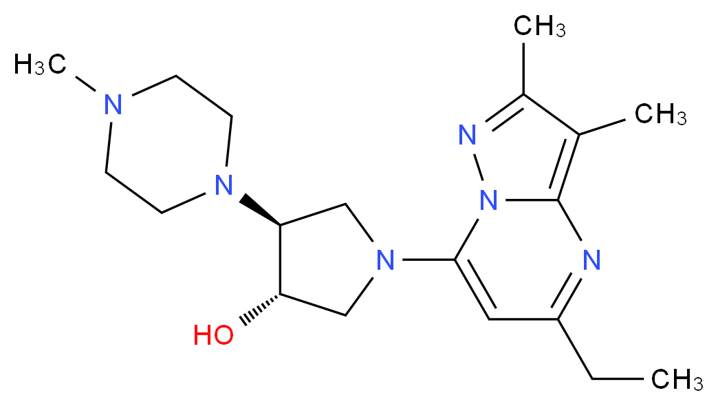 (3S*,4S*)-1-(5-ethyl-2,3-dimethylpyrazolo[1,5-a]pyrimidin-7-yl)-4-(4-methylpiperazin-1-yl)pyrrolidin-3-ol_Molecular_structure_CAS_)