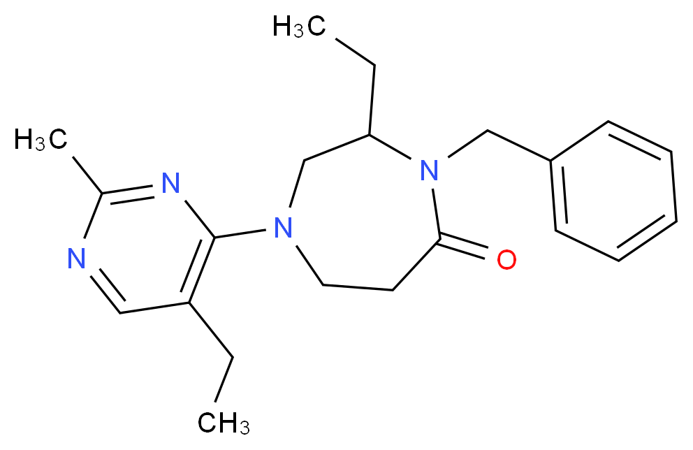 4-benzyl-3-ethyl-1-(5-ethyl-2-methylpyrimidin-4-yl)-1,4-diazepan-5-one_Molecular_structure_CAS_)