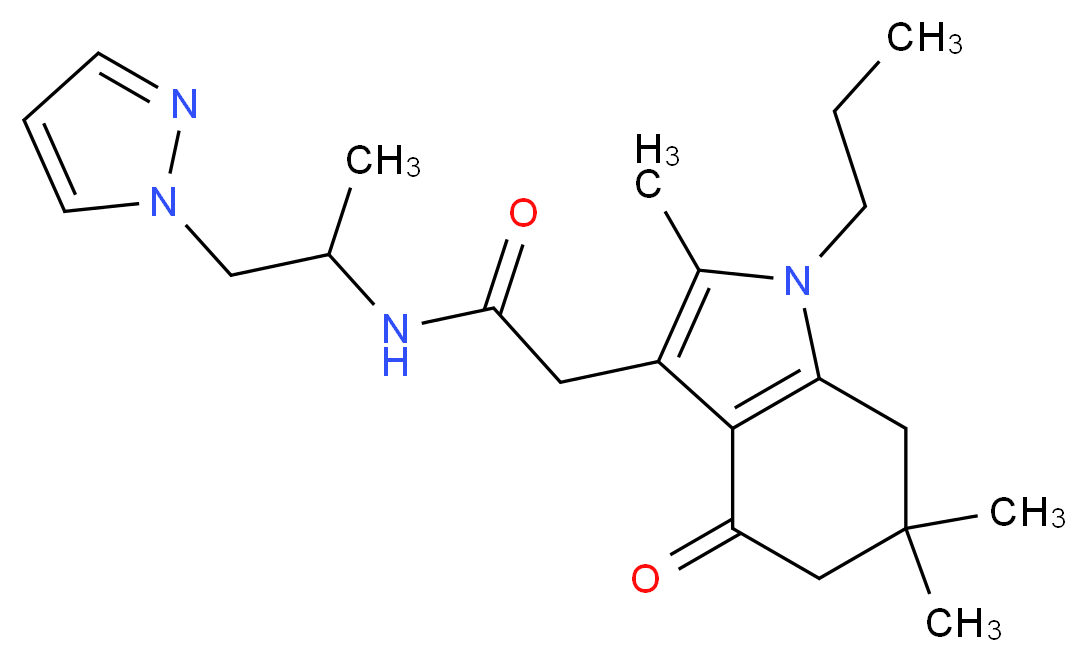 N-[1-methyl-2-(1H-pyrazol-1-yl)ethyl]-2-(2,6,6-trimethyl-4-oxo-1-propyl-4,5,6,7-tetrahydro-1H-indol-3-yl)acetamide_Molecular_structure_CAS_)