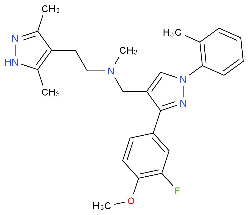 2-(3,5-dimethyl-1H-pyrazol-4-yl)-N-{[3-(3-fluoro-4-methoxyphenyl)-1-(2-methylphenyl)-1H-pyrazol-4-yl]methyl}-N-methylethanamine_Molecular_structure_CAS_)