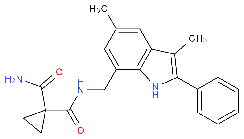 N~1~-[(3,5-dimethyl-2-phenyl-1H-indol-7-yl)methyl]-1,1-cyclopropanedicarboxamide_Molecular_structure_CAS_)