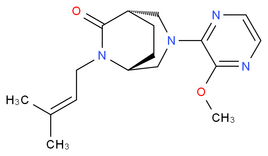 (1S*,5R*)-3-(3-methoxy-2-pyrazinyl)-6-(3-methyl-2-buten-1-yl)-3,6-diazabicyclo[3.2.2]nonan-7-one_Molecular_structure_CAS_)