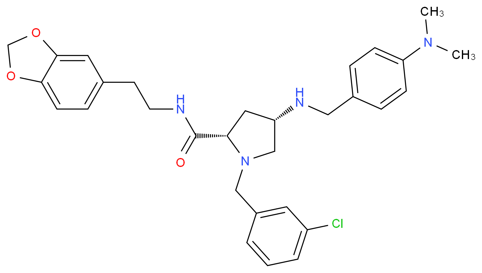 (4S)-N-[2-(1,3-benzodioxol-5-yl)ethyl]-1-(3-chlorobenzyl)-4-{[4-(dimethylamino)benzyl]amino}-L-prolinamide_Molecular_structure_CAS_)