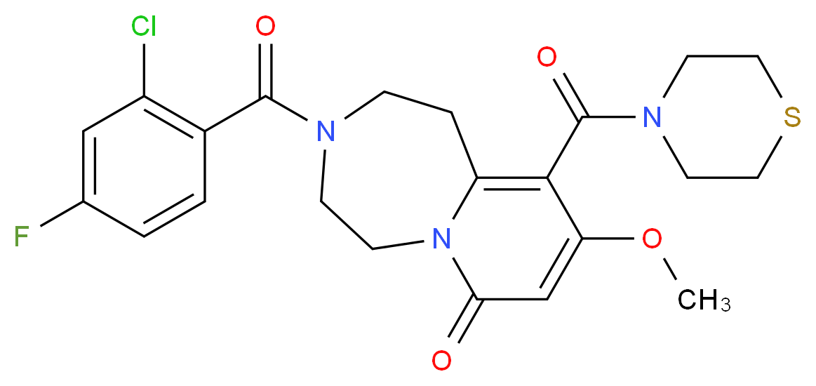 3-(2-chloro-4-fluorobenzoyl)-9-methoxy-10-(4-thiomorpholinylcarbonyl)-2,3,4,5-tetrahydropyrido[1,2-d][1,4]diazepin-7(1H)-one_Molecular_structure_CAS_)