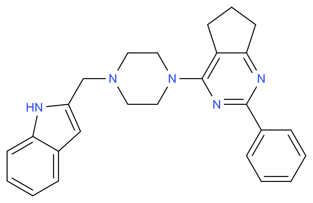 4-[4-(1H-indol-2-ylmethyl)-1-piperazinyl]-2-phenyl-6,7-dihydro-5H-cyclopenta[d]pyrimidine_Molecular_structure_CAS_)