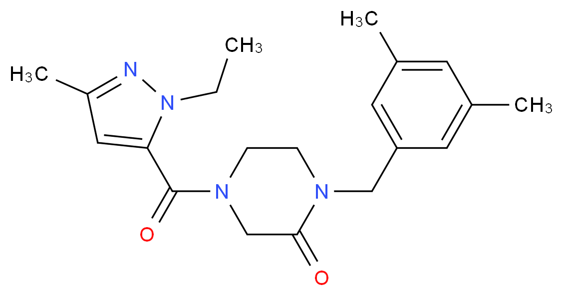 1-(3,5-dimethylbenzyl)-4-[(1-ethyl-3-methyl-1H-pyrazol-5-yl)carbonyl]-2-piperazinone_Molecular_structure_CAS_)