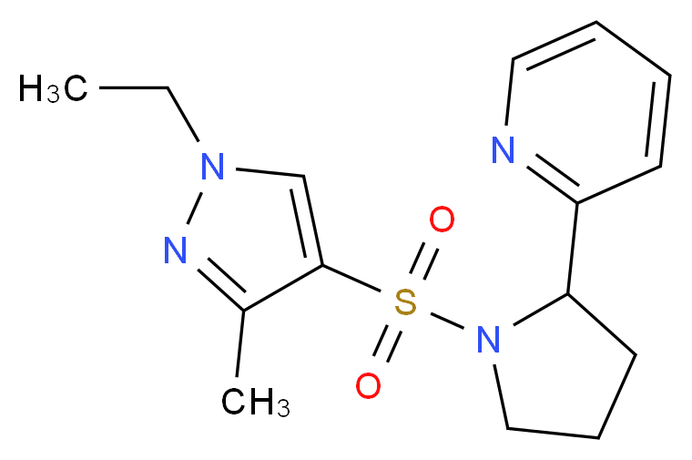 2-{1-[(1-ethyl-3-methyl-1H-pyrazol-4-yl)sulfonyl]-2-pyrrolidinyl}pyridine_Molecular_structure_CAS_)