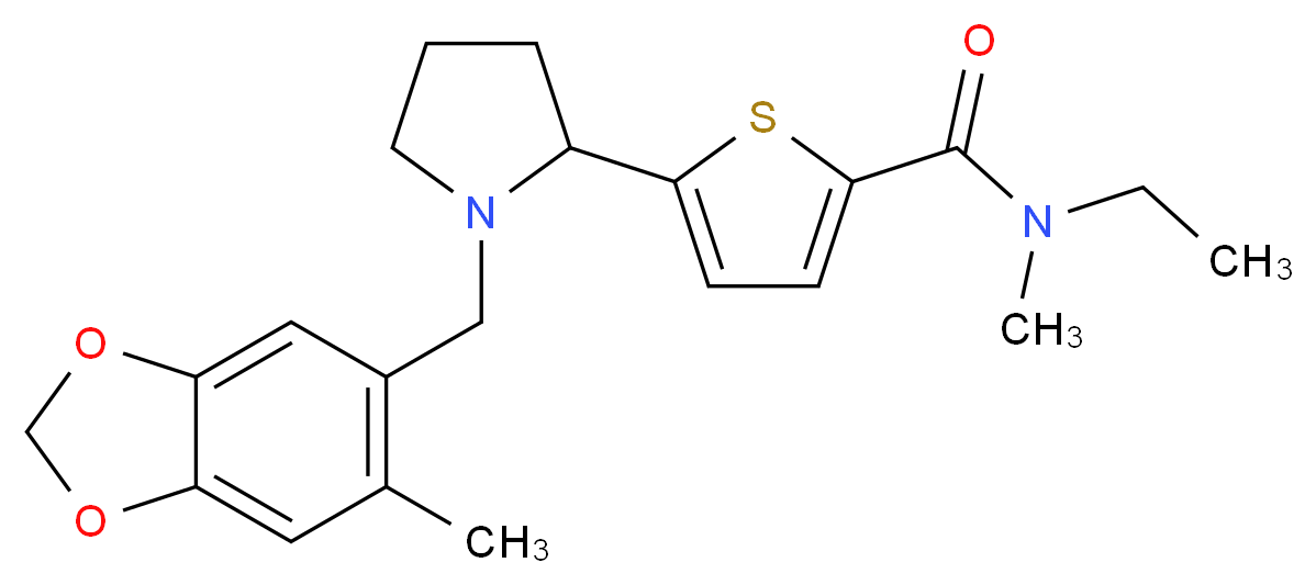 N-ethyl-N-methyl-5-{1-[(6-methyl-1,3-benzodioxol-5-yl)methyl]-2-pyrrolidinyl}-2-thiophenecarboxamide_Molecular_structure_CAS_)