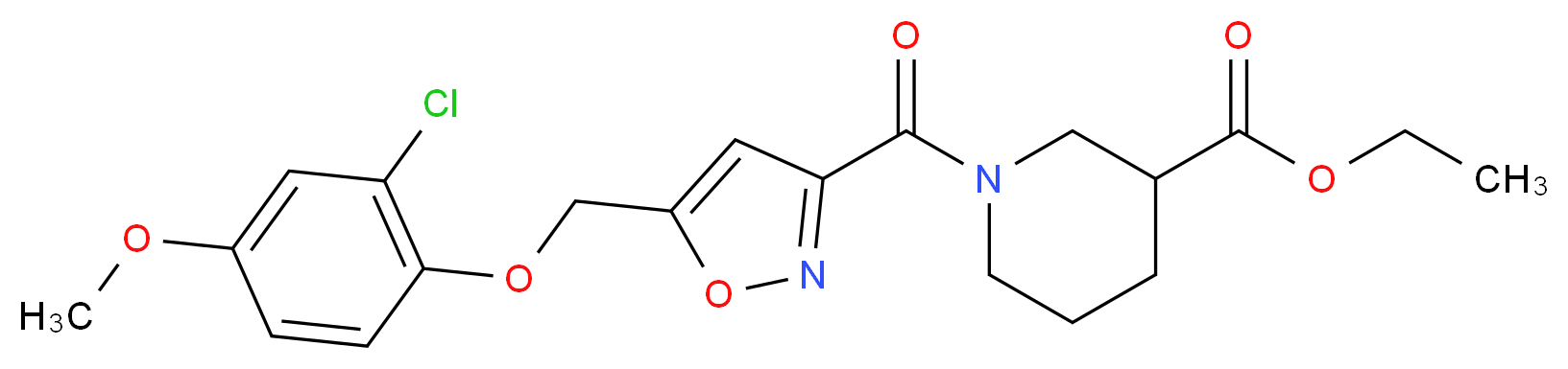 ethyl 1-({5-[(2-chloro-4-methoxyphenoxy)methyl]-3-isoxazolyl}carbonyl)-3-piperidinecarboxylate_Molecular_structure_CAS_)