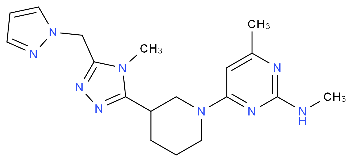 N,4-dimethyl-6-{3-[4-methyl-5-(1H-pyrazol-1-ylmethyl)-4H-1,2,4-triazol-3-yl]piperidin-1-yl}pyrimidin-2-amine_Molecular_structure_CAS_)