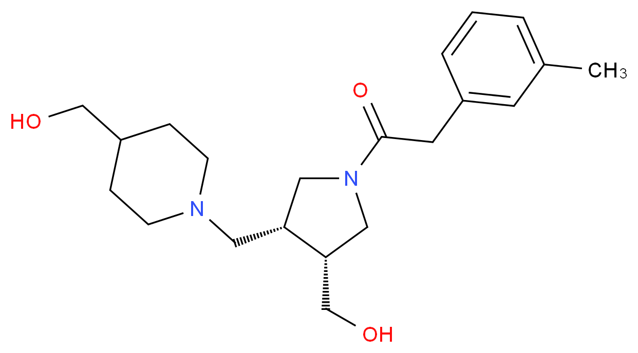 [1-({(3R*,4R*)-4-(hydroxymethyl)-1-[(3-methylphenyl)acetyl]pyrrolidin-3-yl}methyl)piperidin-4-yl]methanol_Molecular_structure_CAS_)